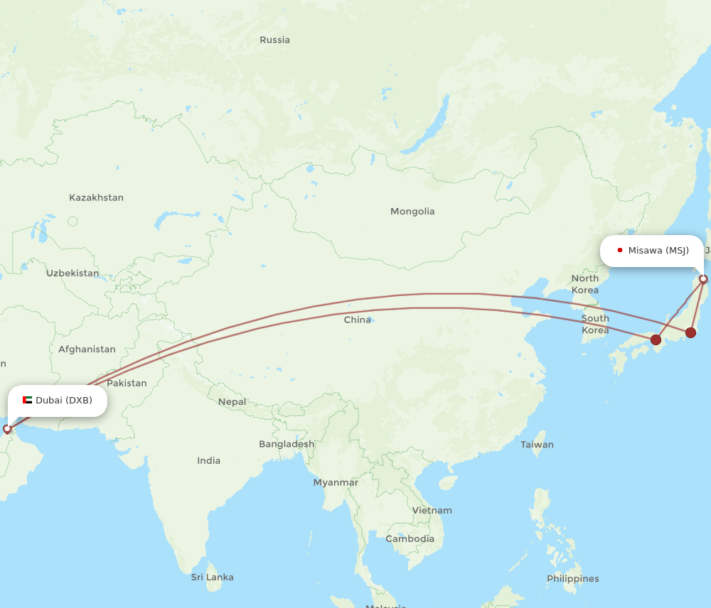 MSJ-DXB flight routes