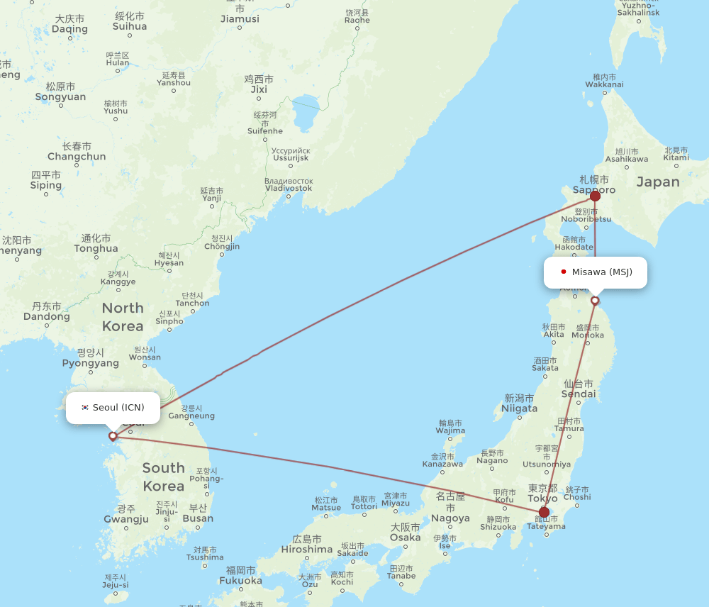 MSJ-ICN flight routes