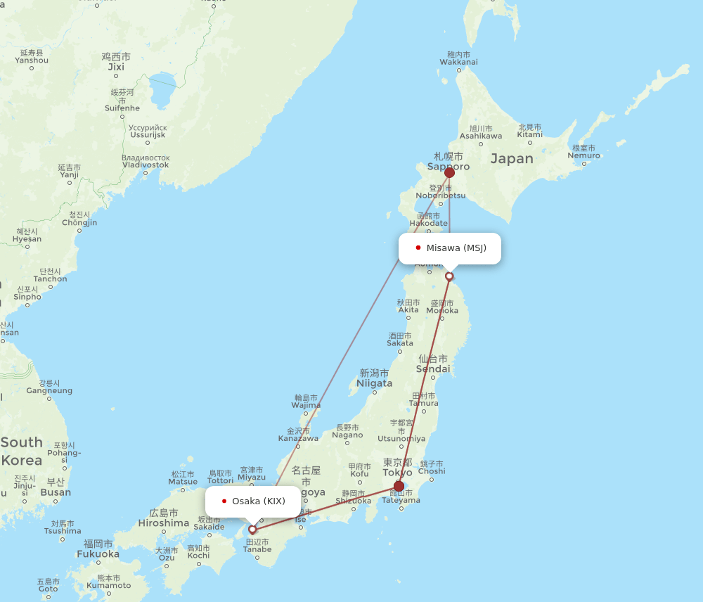 MSJ-KIX flight routes