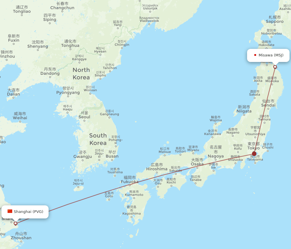 MSJ-PVG flight routes