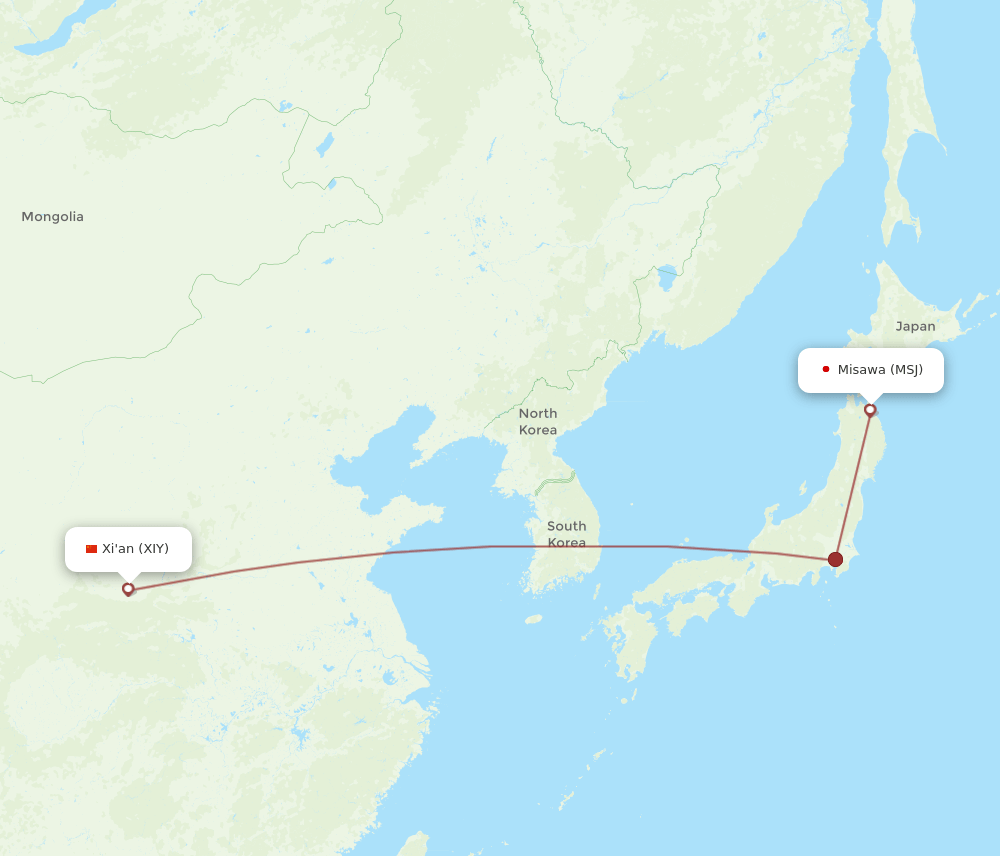 MSJ-XIY flight routes