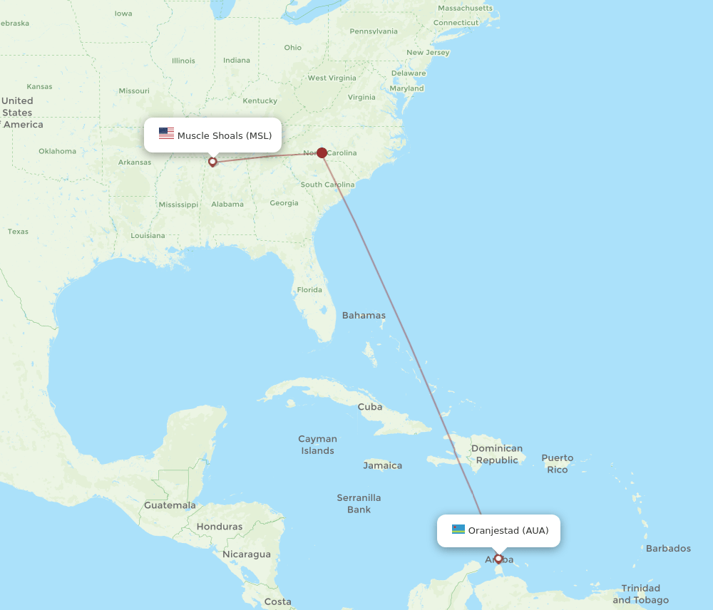 MSL-AUA flight routes