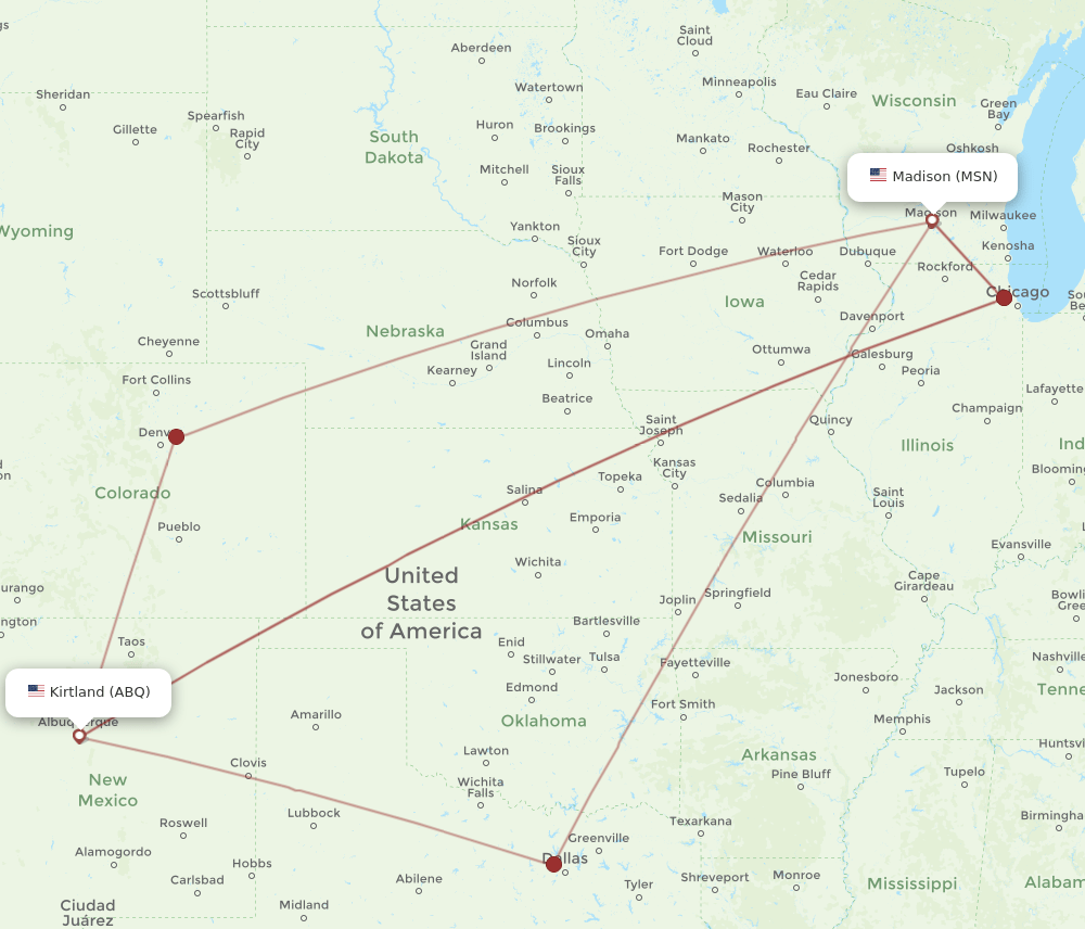 MSN-ABQ flight routes