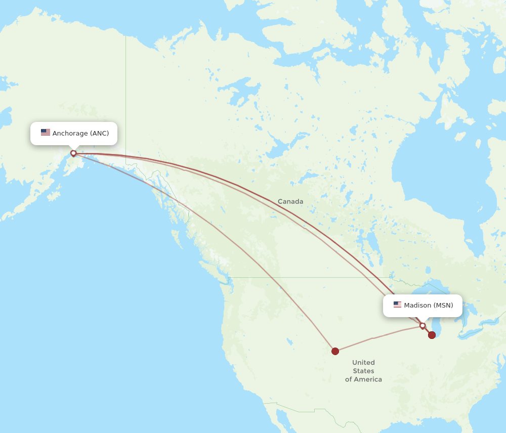 MSN-ANC flight routes