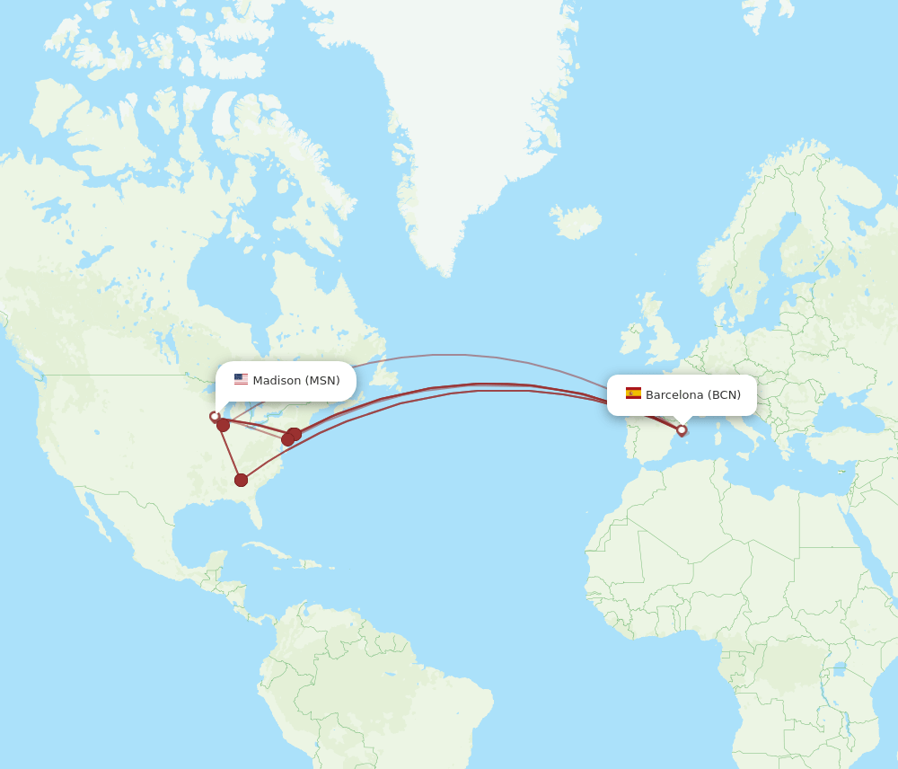 MSN-BCN flight routes
