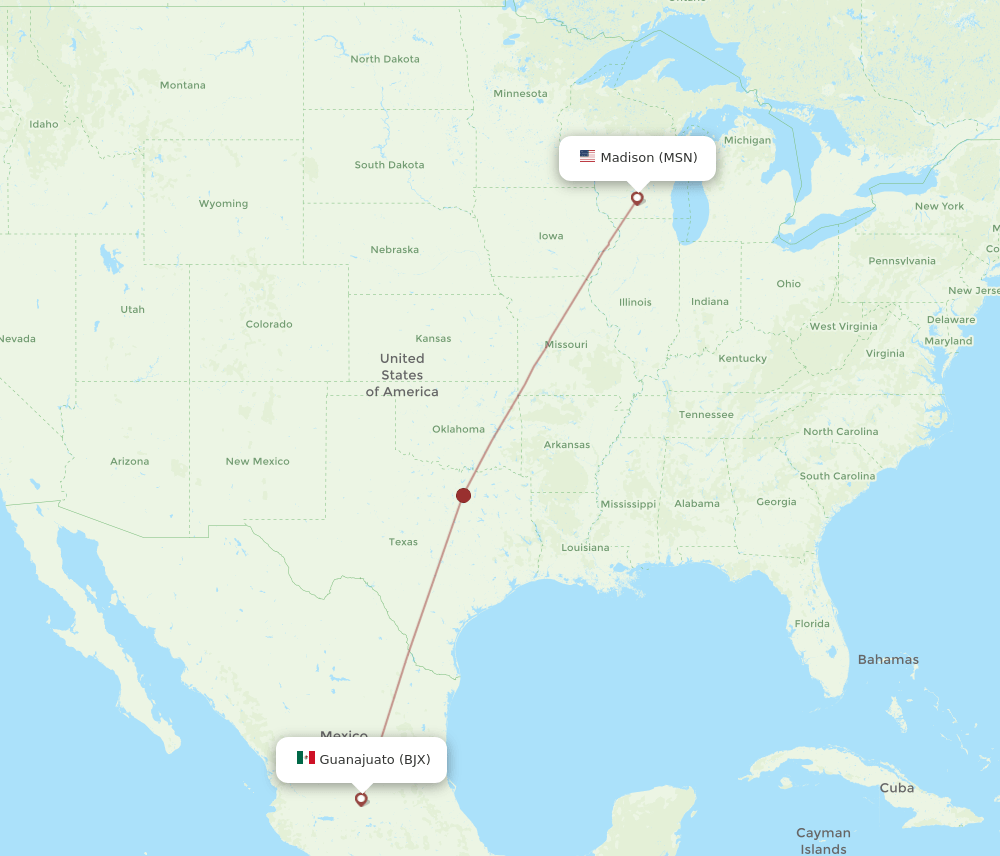MSN-BJX flight routes
