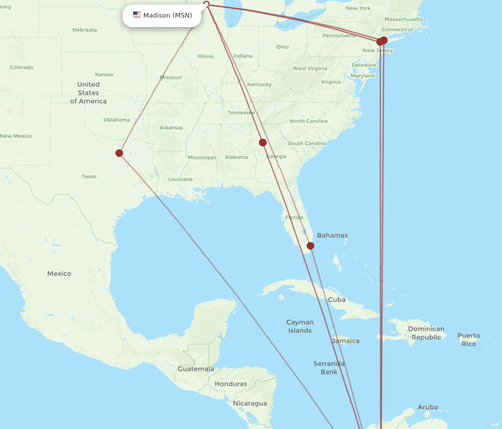 MSN-BOG flight routes