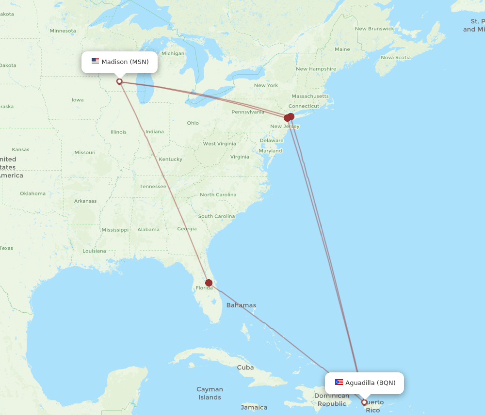 MSN-BQN flight routes