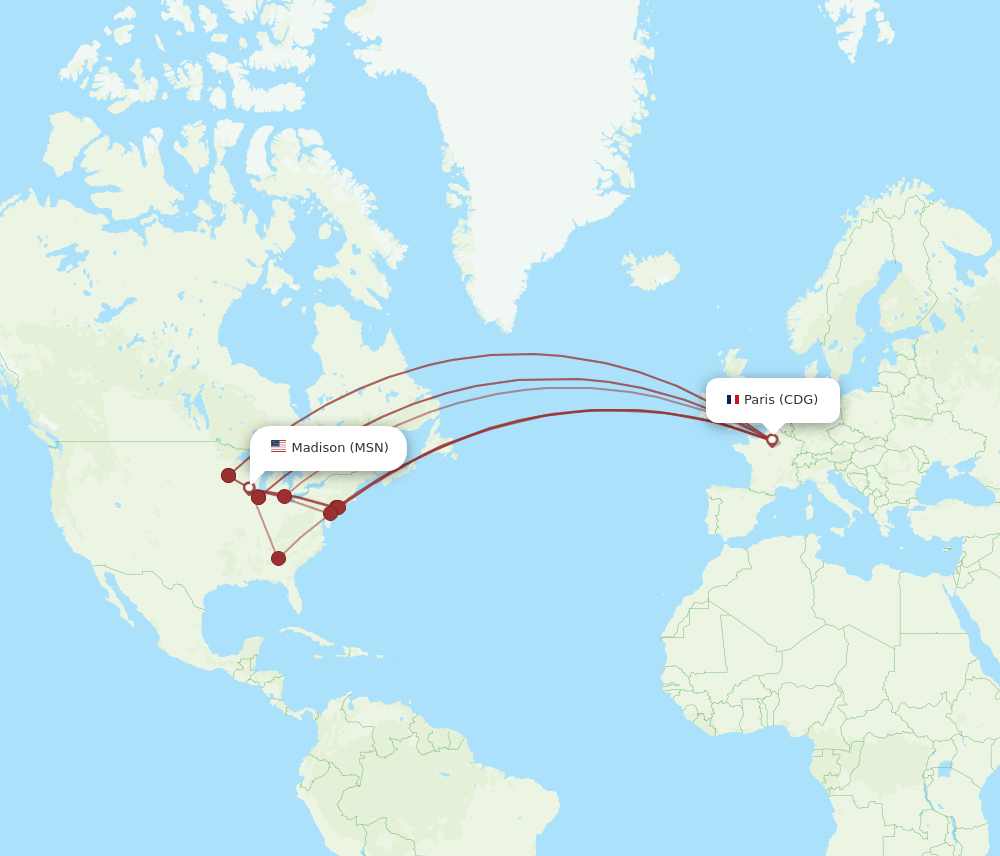 MSN-CDG flight routes