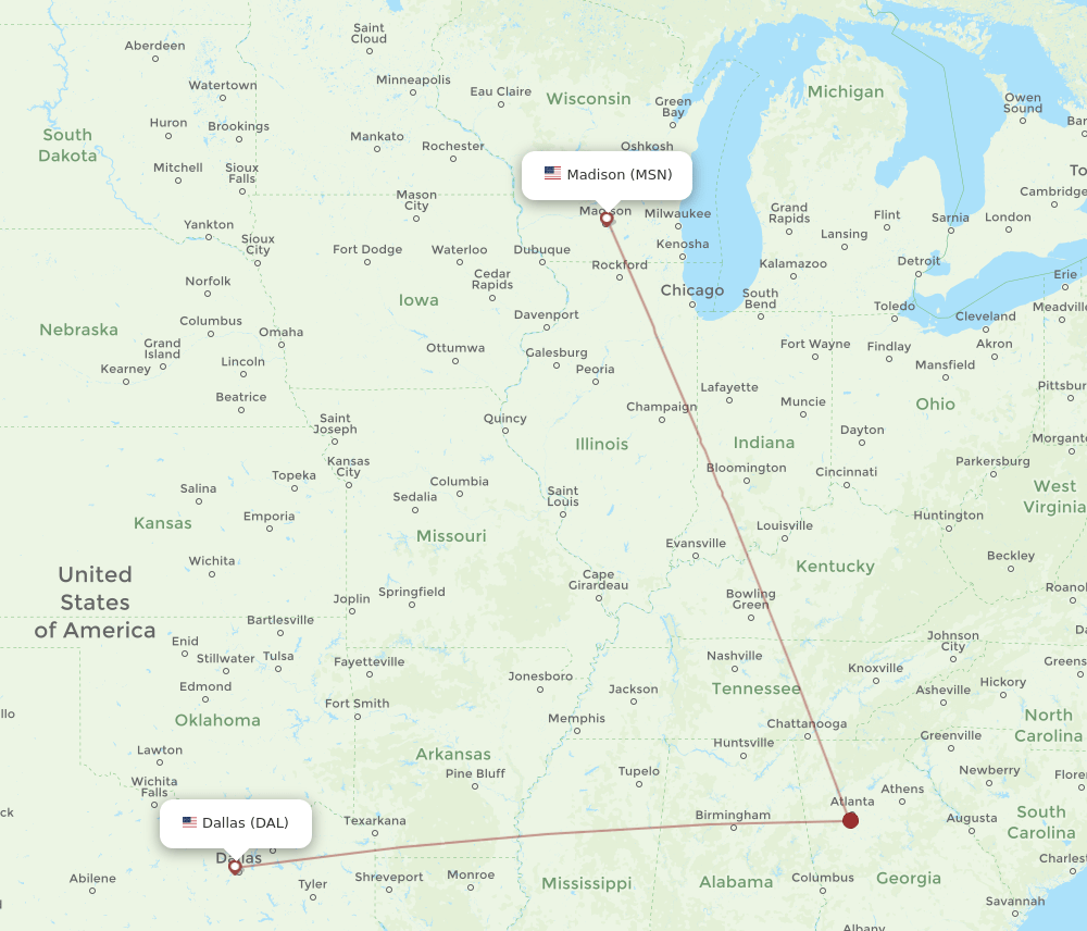 MSN-DAL flight routes