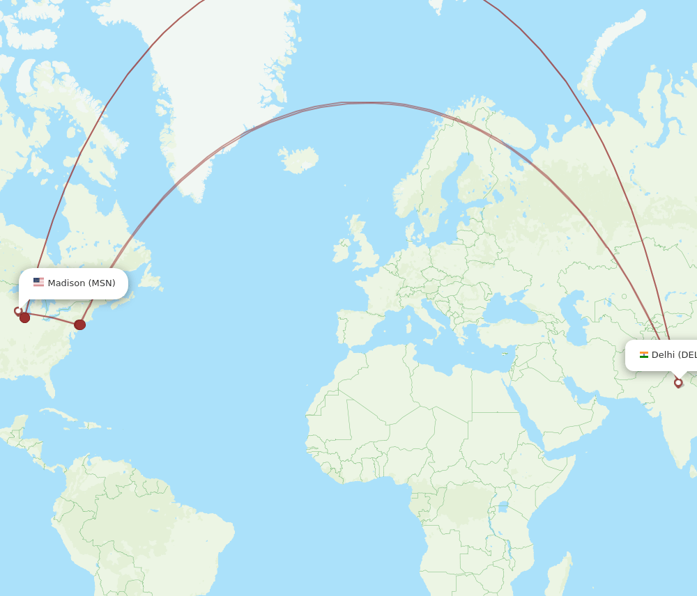 MSN-DEL flight routes