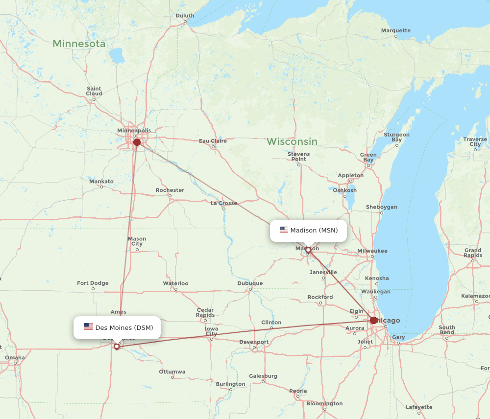 MSN-DSM flight routes
