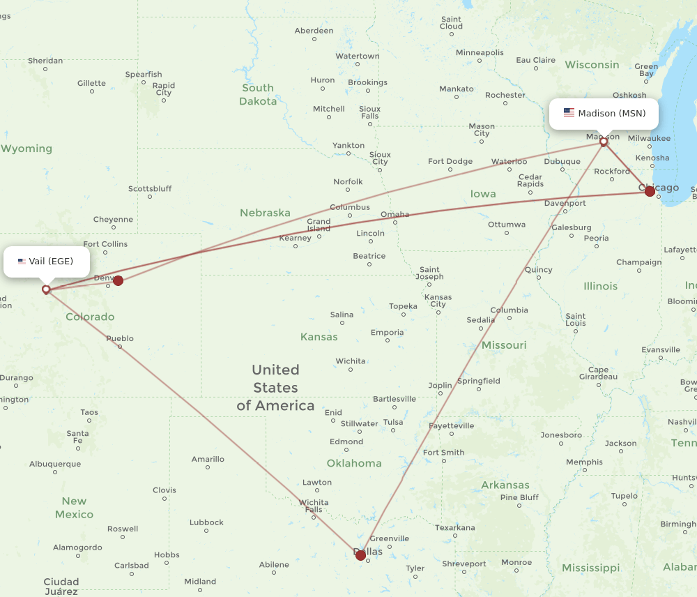 MSN-EGE flight routes