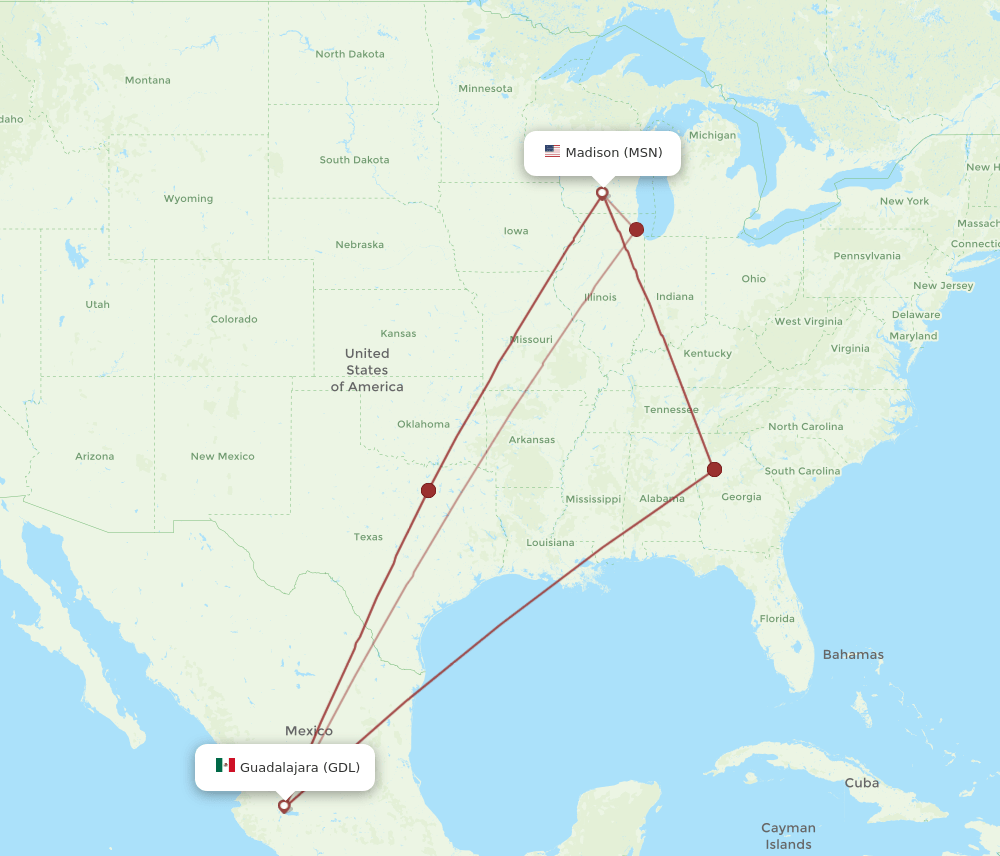MSN-GDL flight routes