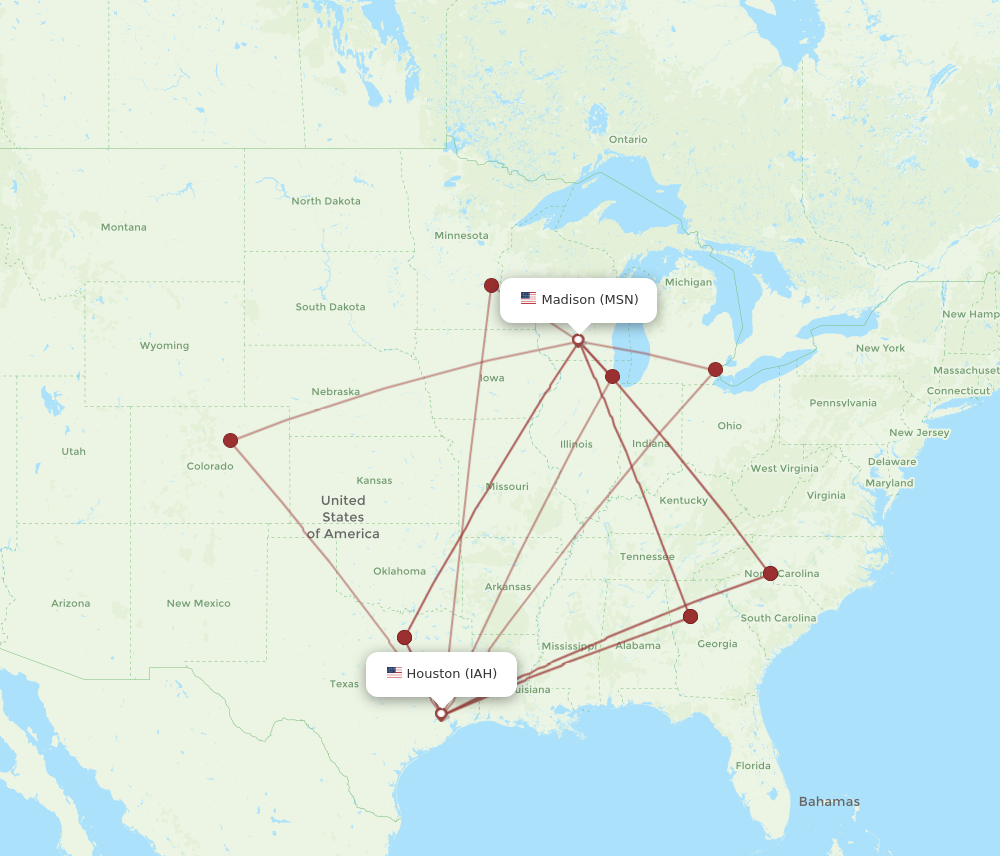 MSN to IAH flights and routes map