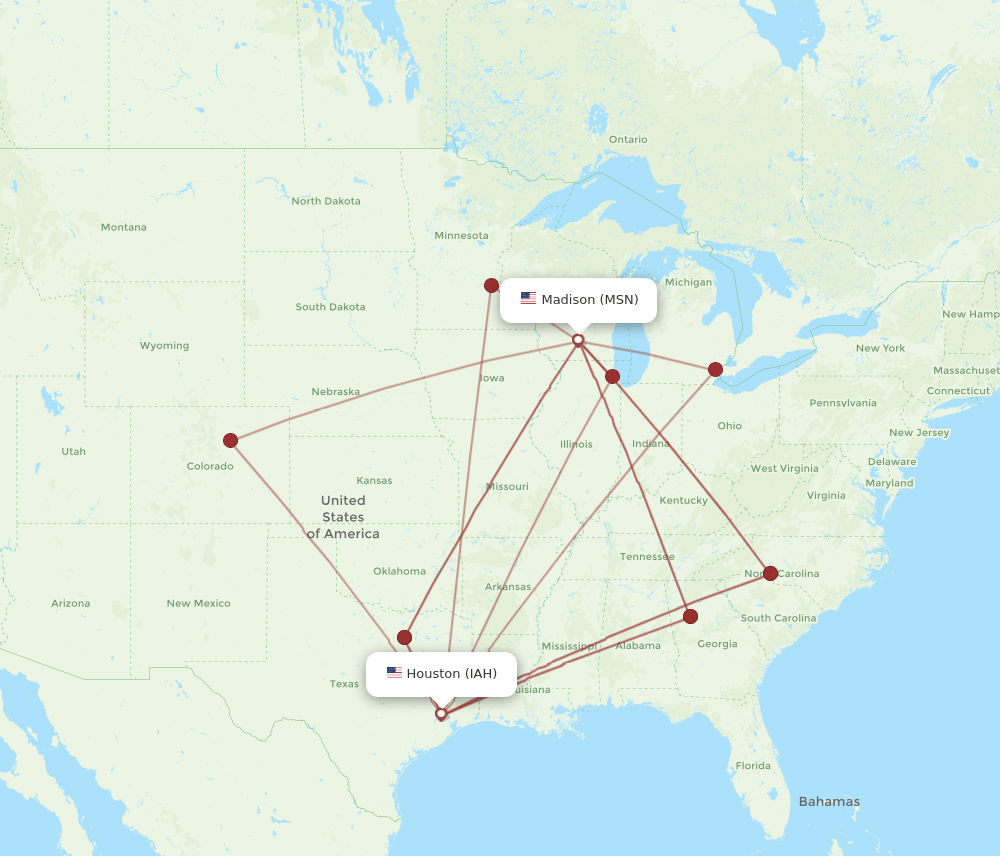 MSN-IAH flight routes