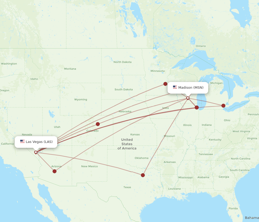 MSN to LAS flights and routes map