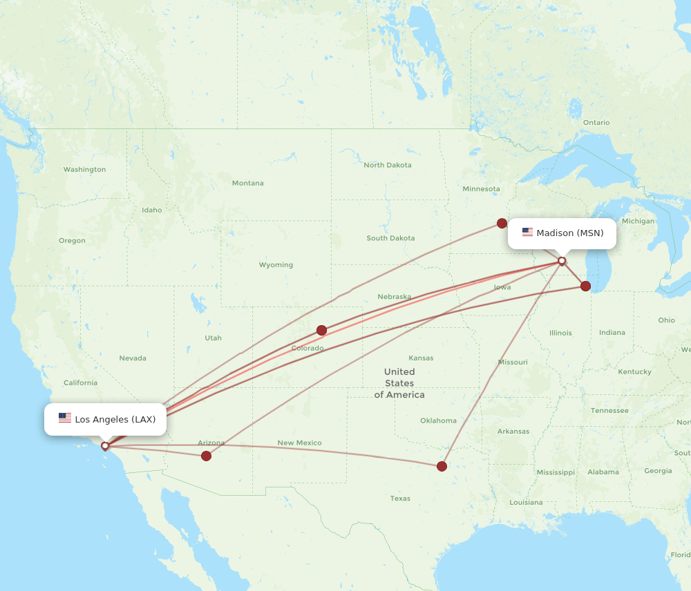 MSN-LAX flight routes