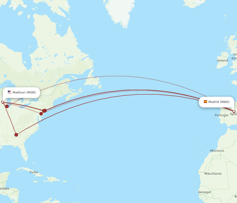 MSN-MAD flight routes