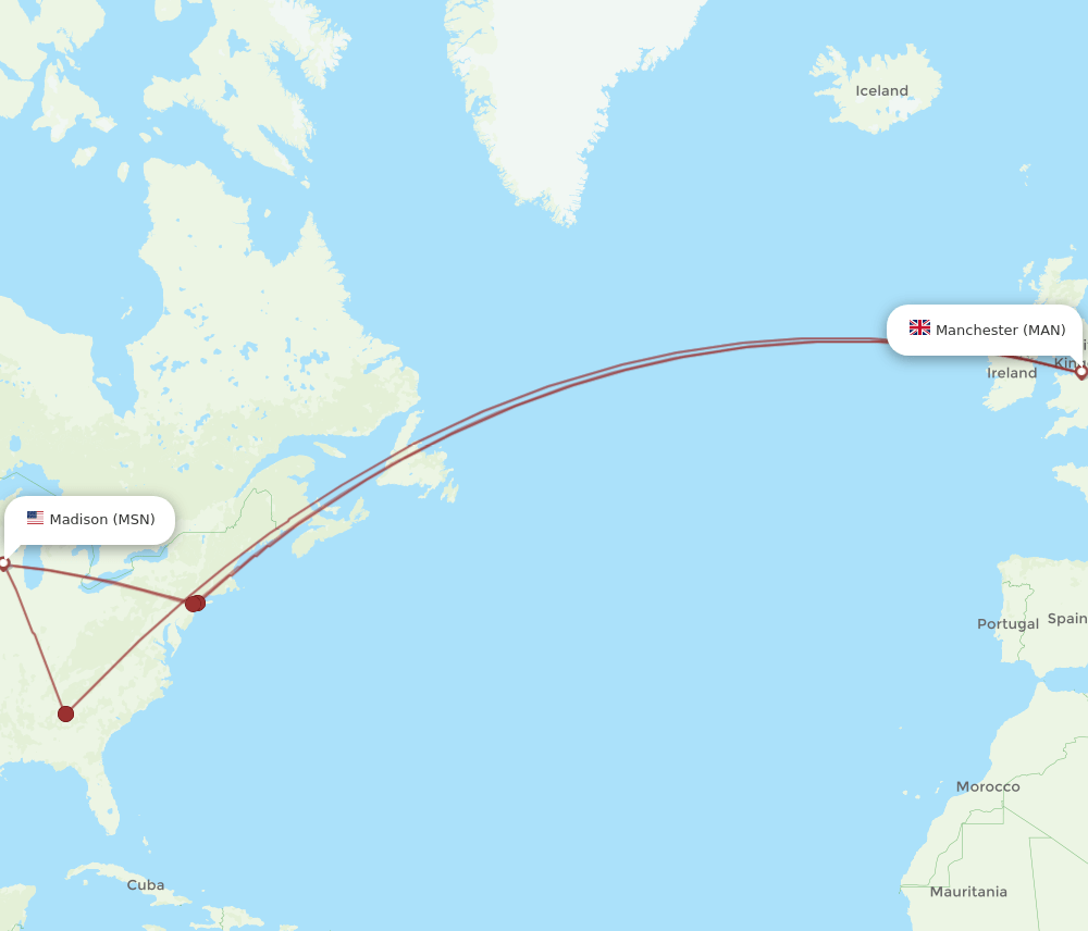 MSN-MAN flight routes