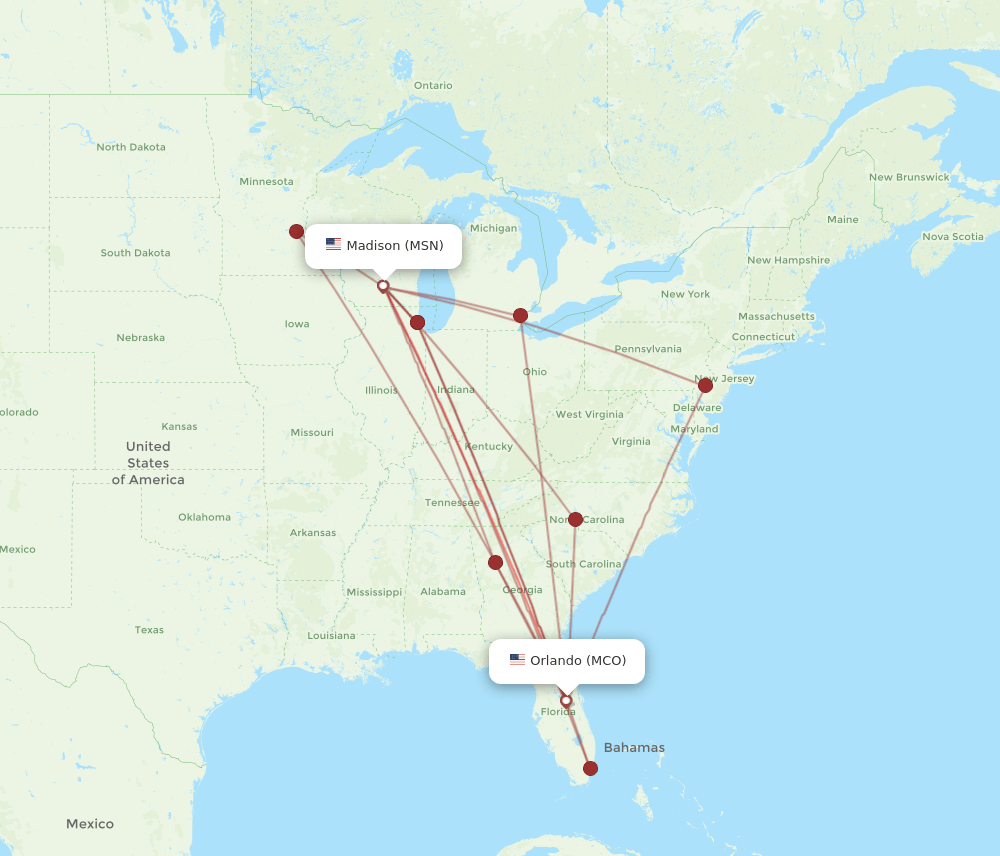 MSN-MCO flight routes