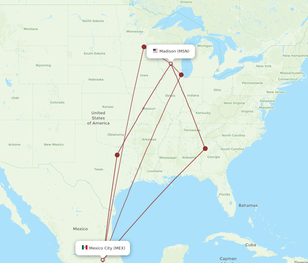 MSN-MEX flight routes