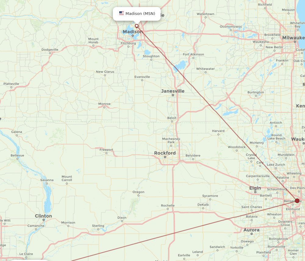 MSN to MLI flights and routes map