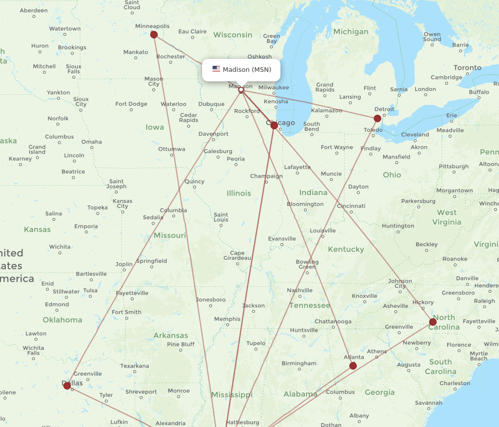 MSN-MSY flight routes