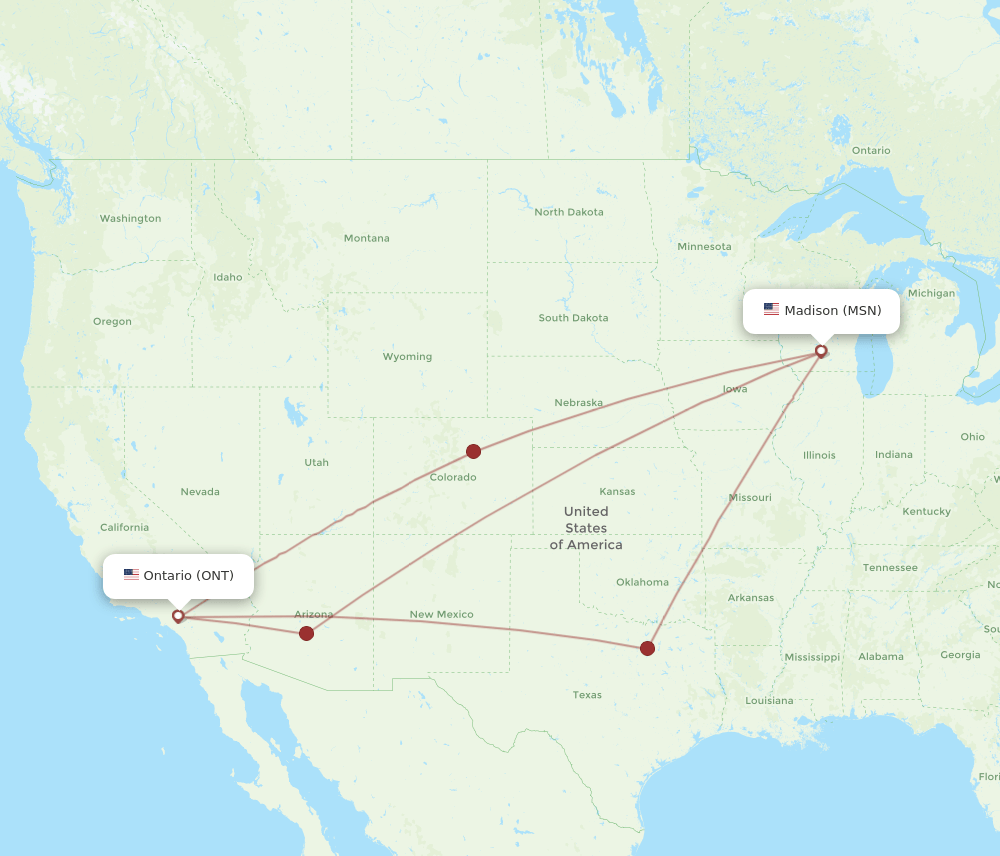 MSN-ONT flight routes