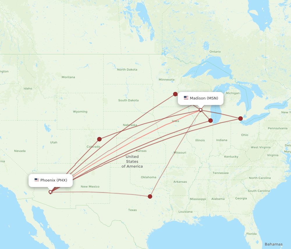 MSN-PHX flight routes