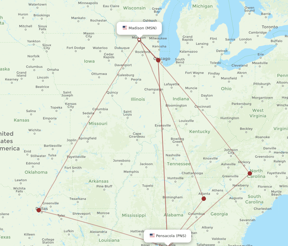 MSN-PNS flight routes