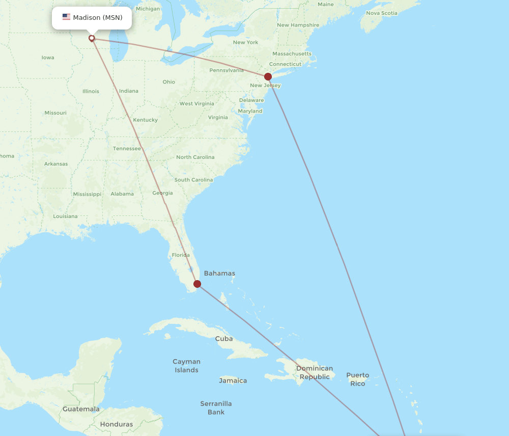MSN-POS flight routes