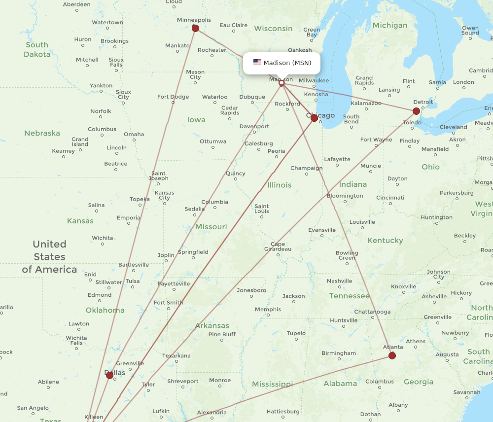 MSN to SAT flights and routes map