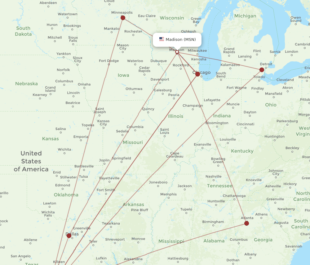 MSN to SAT flights and routes map