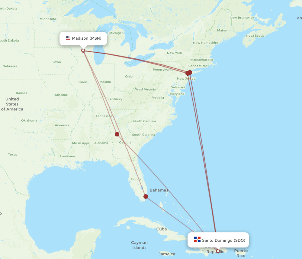 MSN-SDQ flight routes