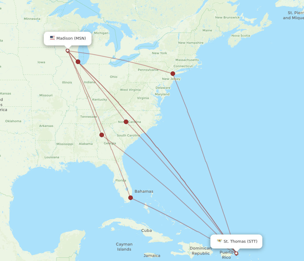 MSN-STT flight routes