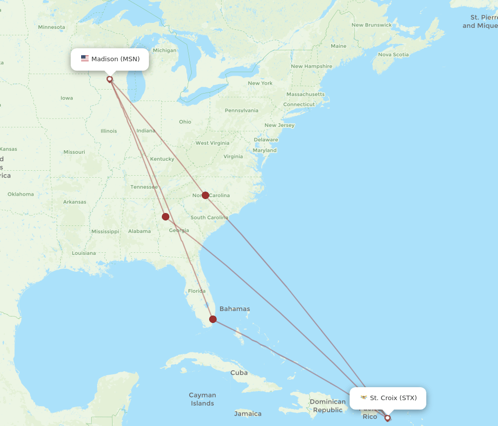 MSN-STX flight routes