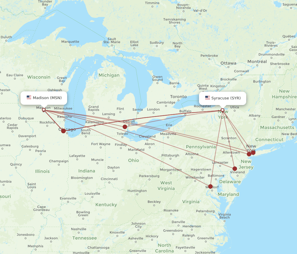 MSN-SYR flight routes