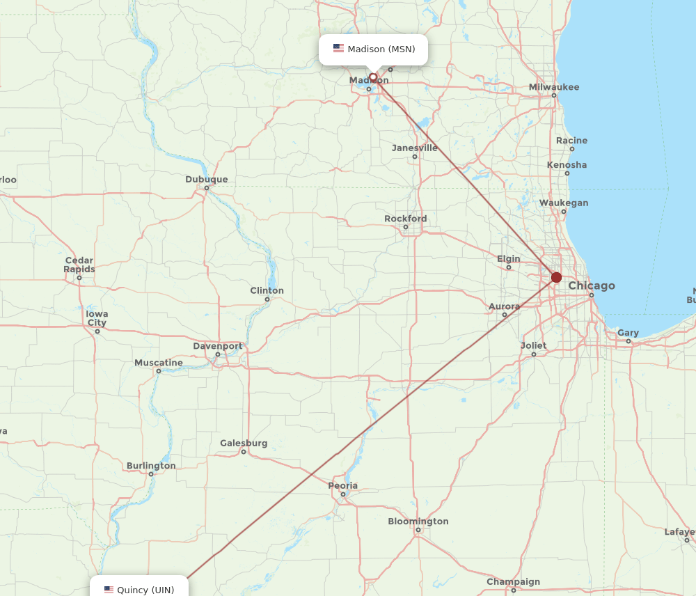 MSN to UIN flights and routes map