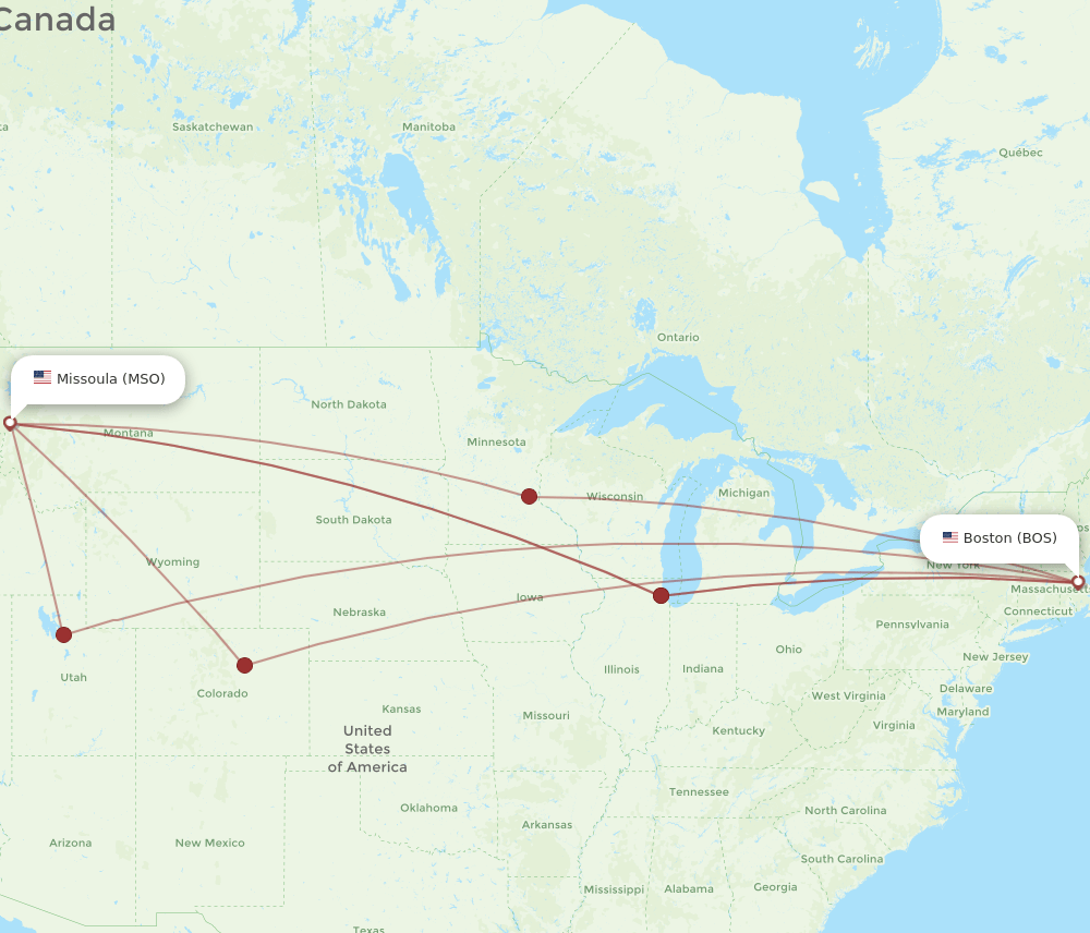 MSO-BOS flight routes