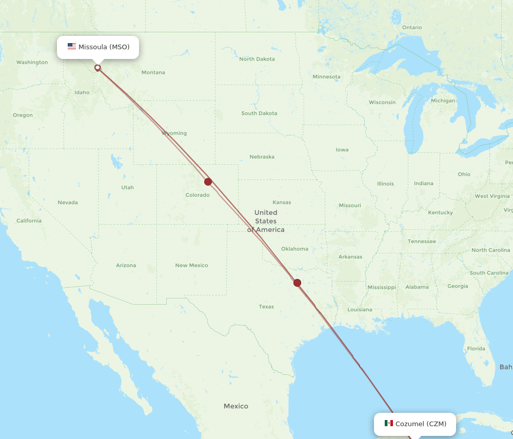 MSO to CZM flights and routes map