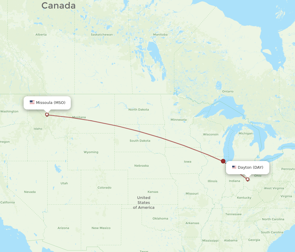Dayton - Missoula route map and flight paths