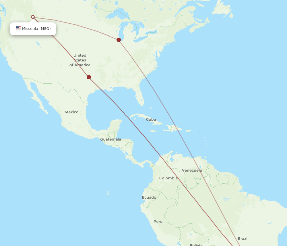MSO to GRU flights and routes map