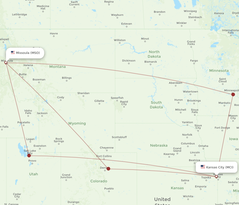 MSO-MCI flight routes