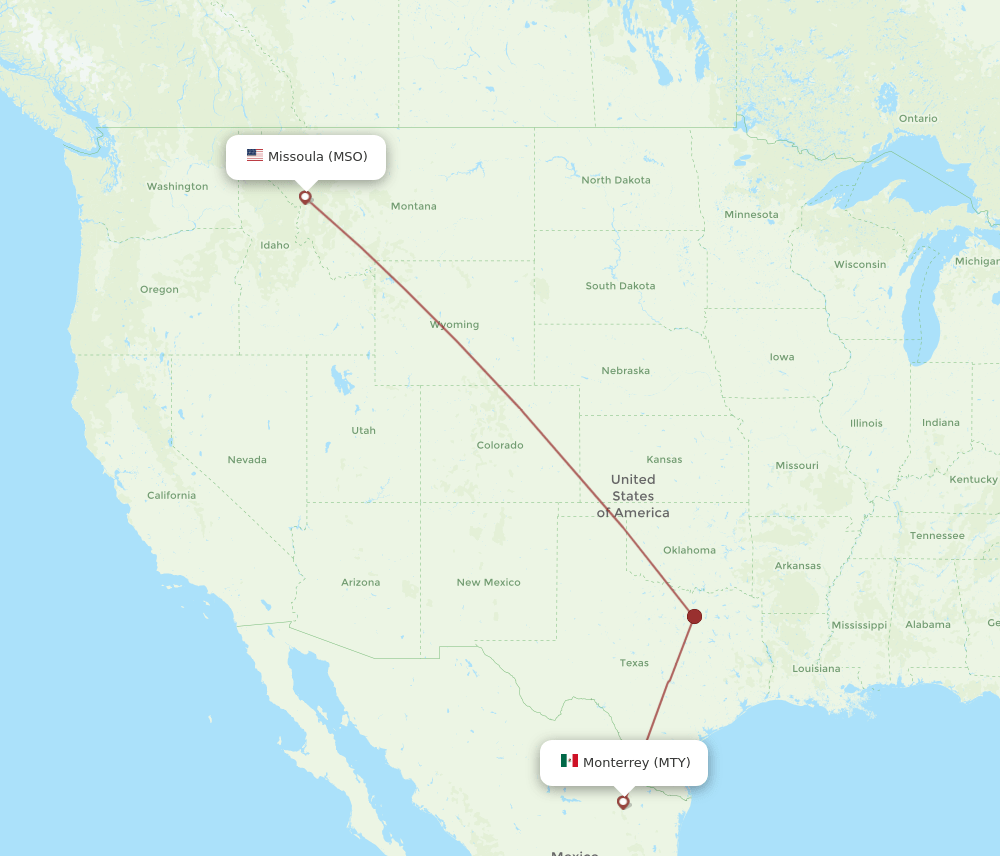 MSO to MTY flights and routes map