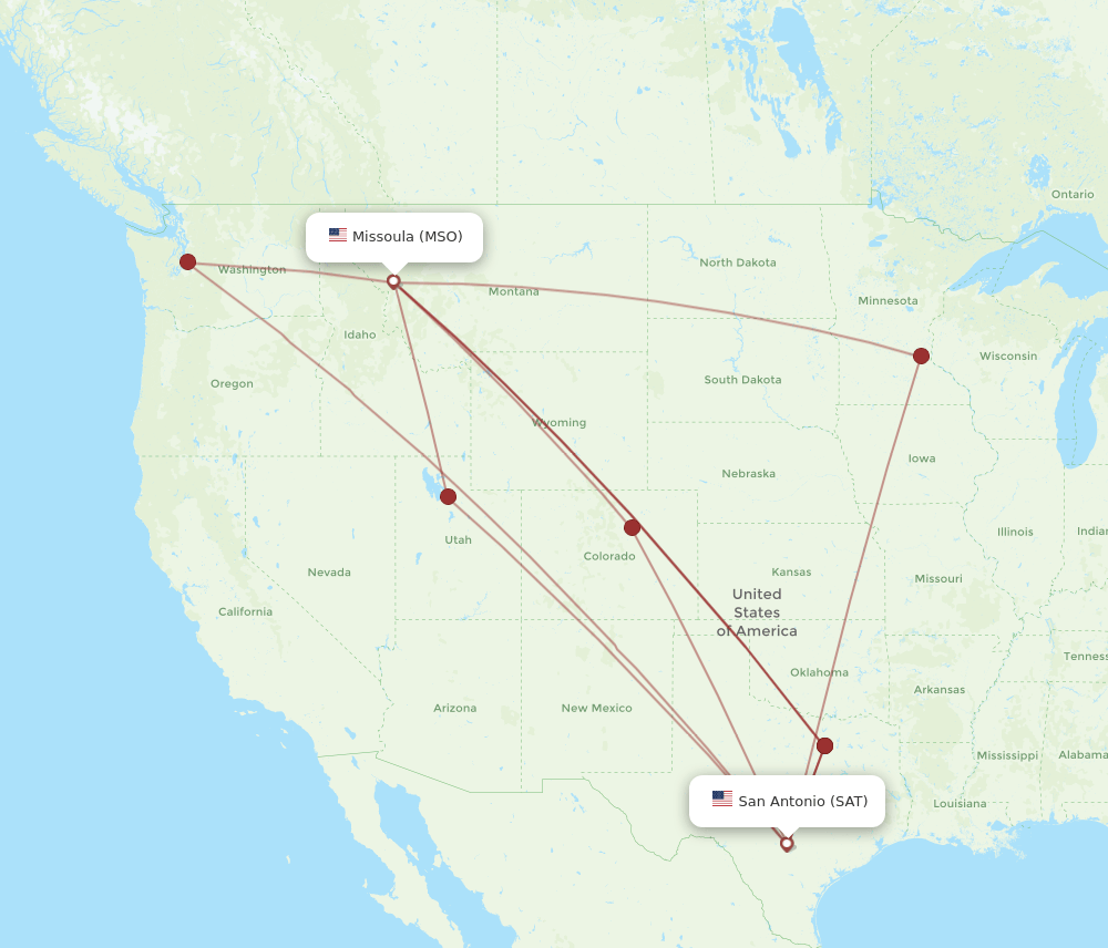 MSO-SAT flight routes