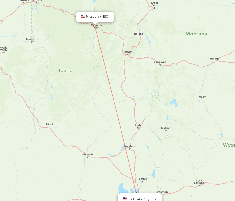 MSO to SLC flights and routes map