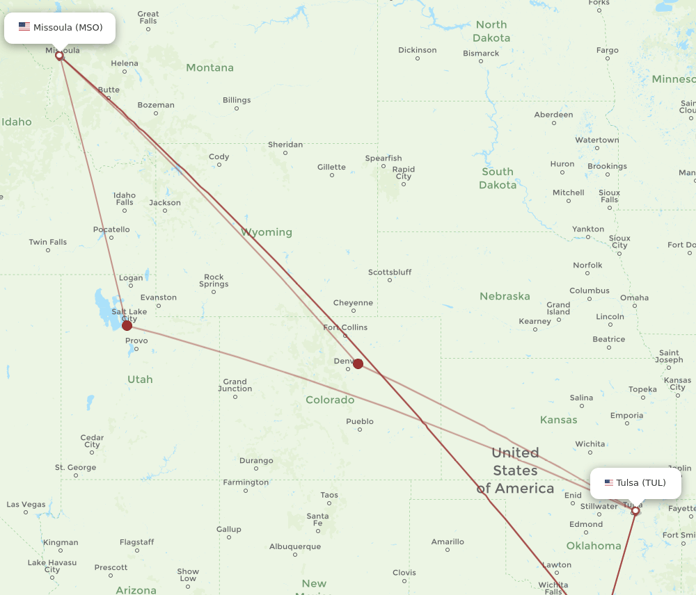 MSO-TUL flight routes