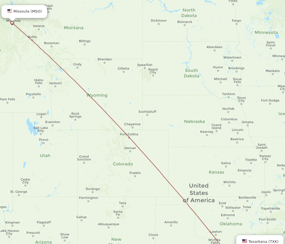 MSO-TXK flight routes