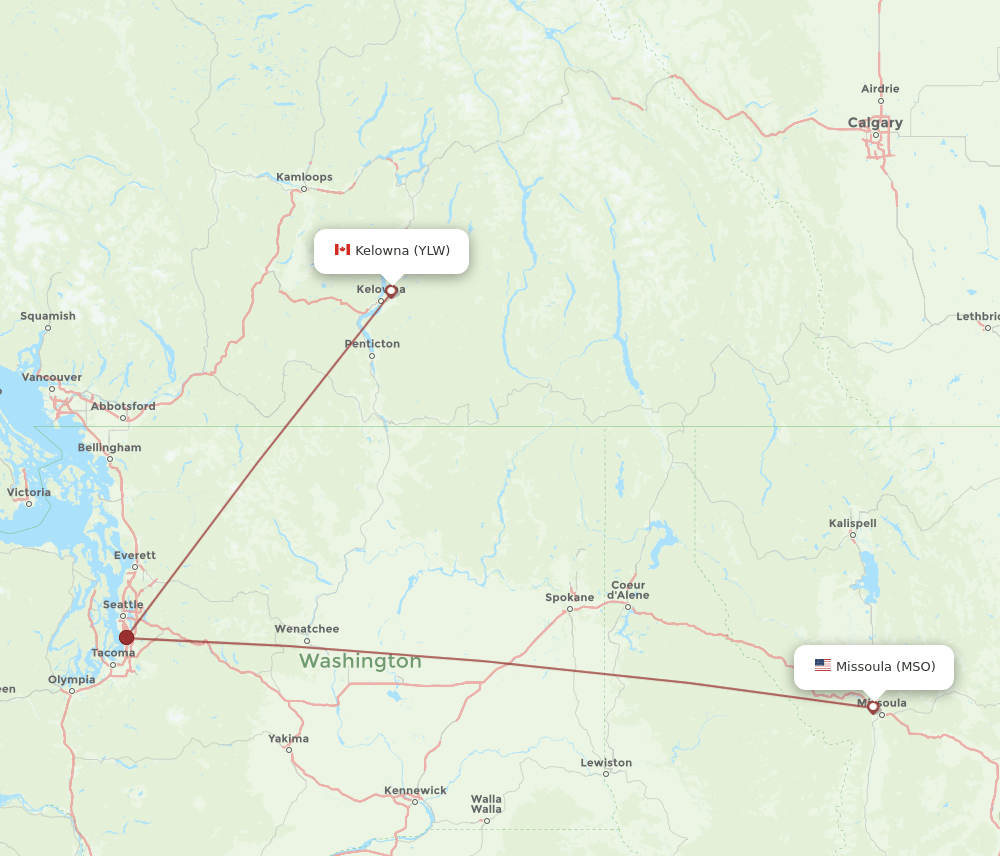 MSO-YLW flight routes